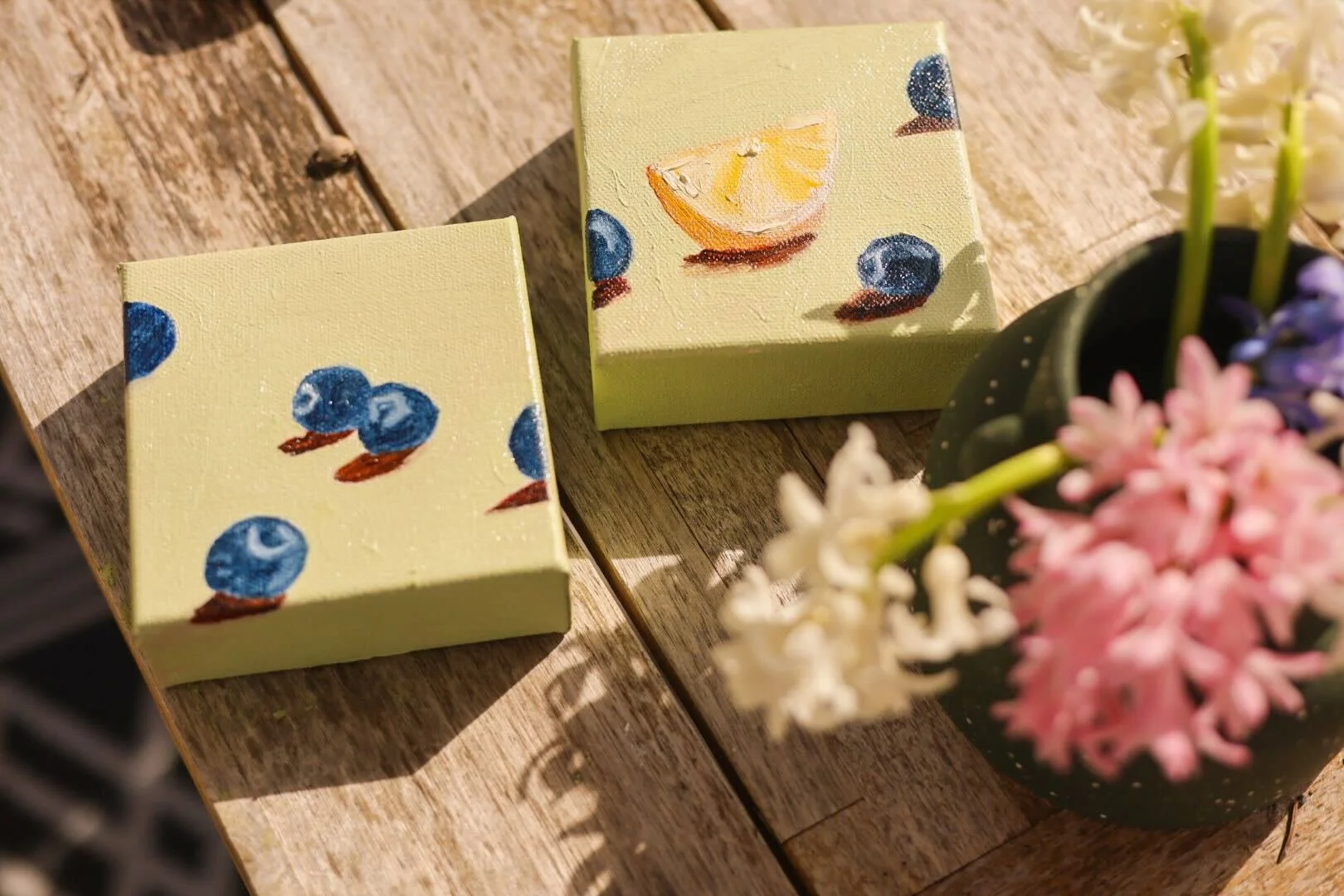 Sunlit Citrus and blueberries diptych