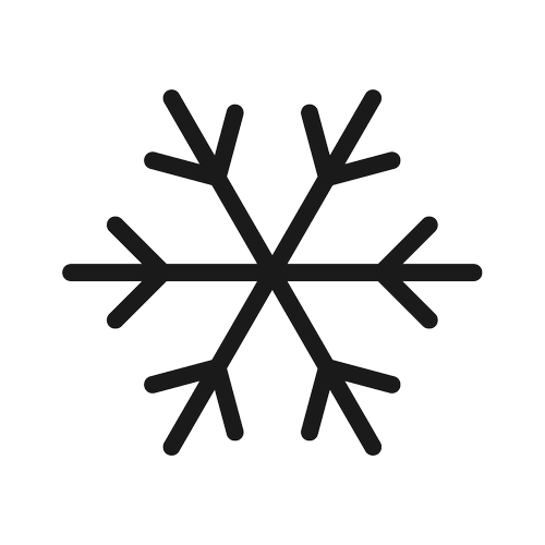 A simple white snowflake icon on a black background.