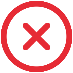 A red circle with a diagonal line crossing out a red 'X' symbol, indicating 'no' or 'not allowed.'