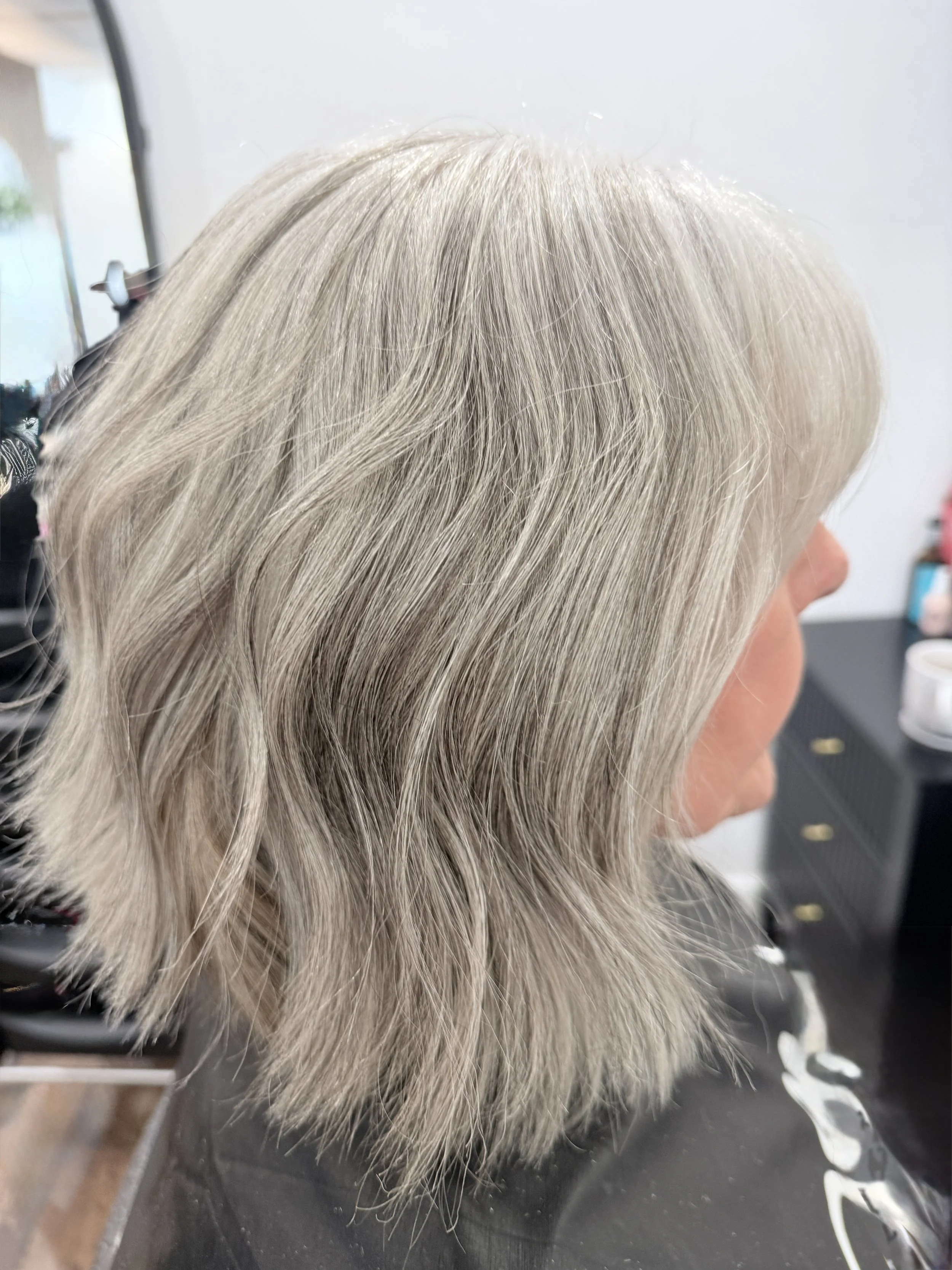 Natural grey blending hair colour service near Worcester for soft seamless regrowth results