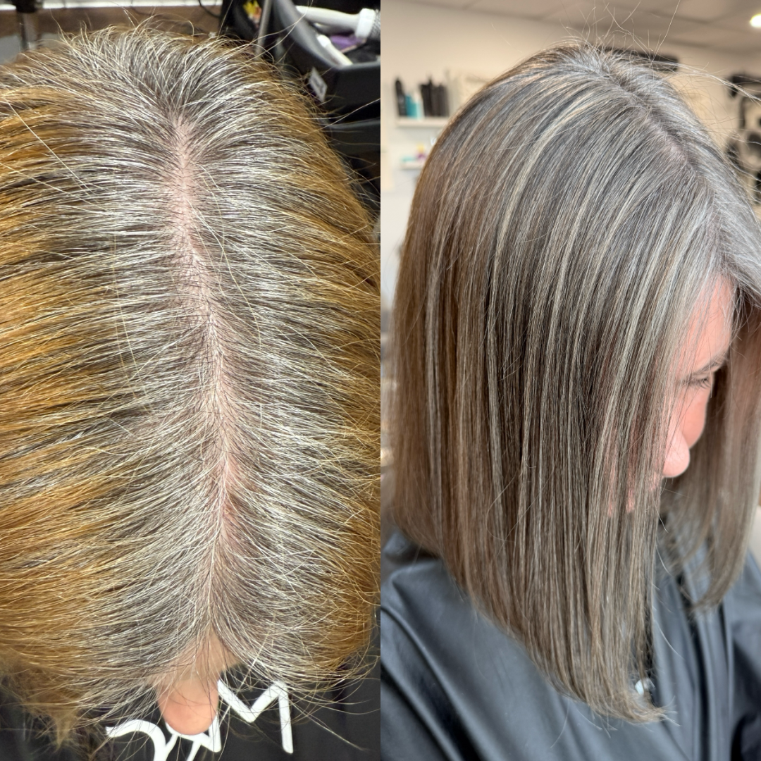 Professional grey blending hair transformation at Nu:U Hair and Beauty Inkberrow Worcestershire