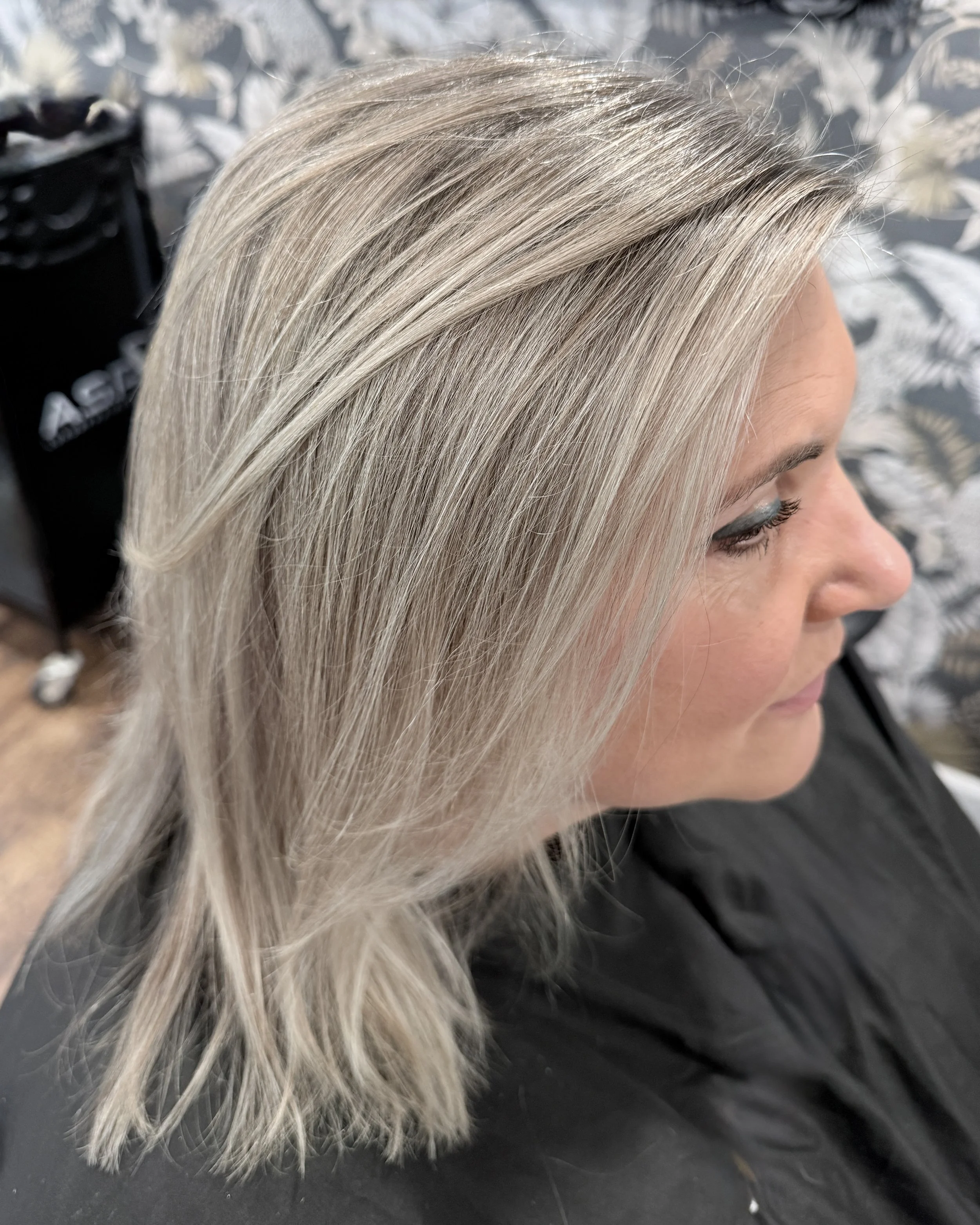 Natural grey blending hair colour service near Worcester for soft seamless regrowth results