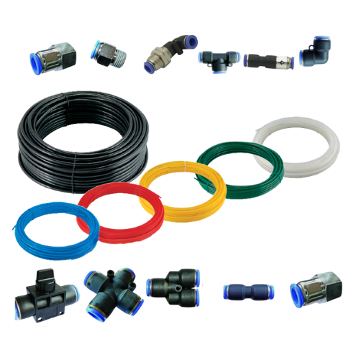 Assorted plumbing supplies including tubing, pipes, connectors, and fittings.