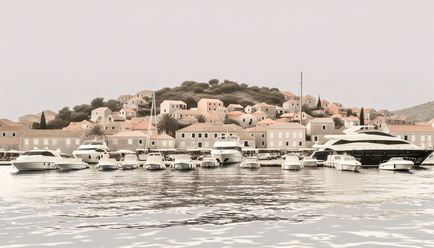 Panoramic view of Bodrum harbor and white houses - Premier yachting destination in Turkey