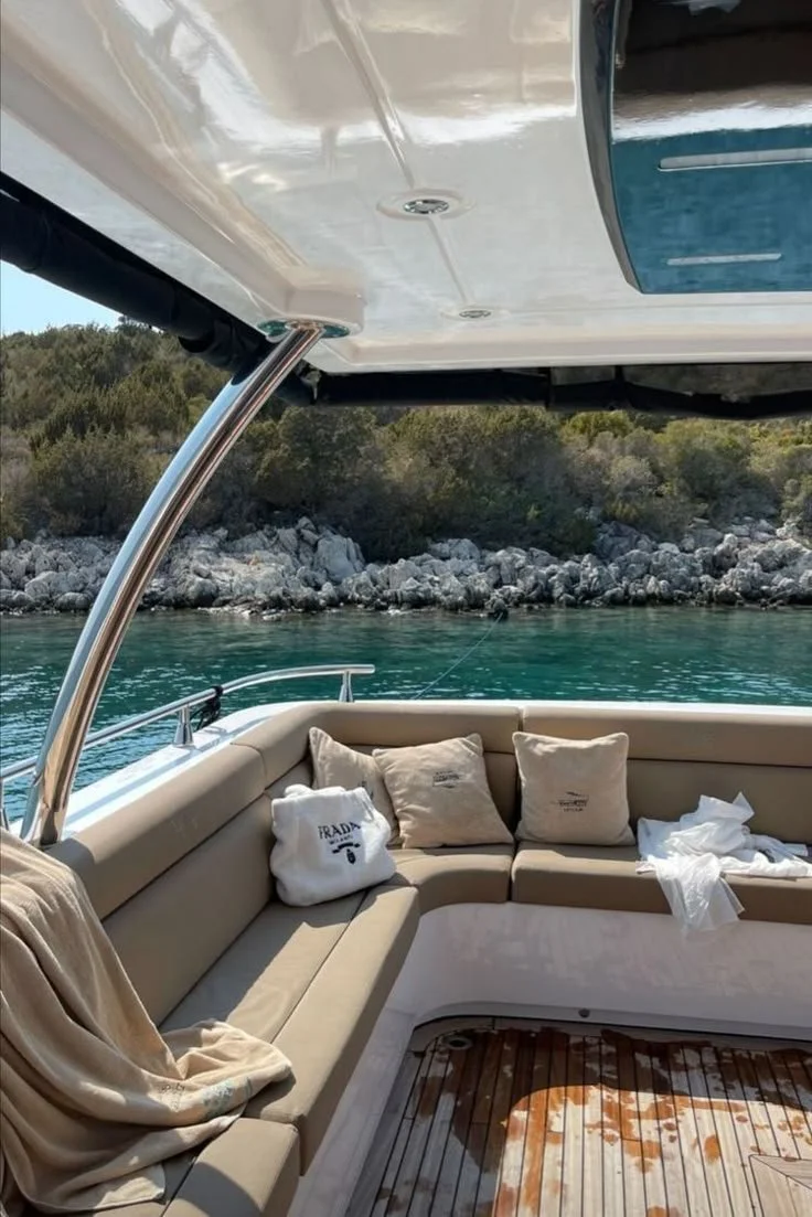 Luxury yacht anchored in the crystal-clear waters of the Gulf of Gökova during summer, surrounded by secluded bays, pine forests and the stunning Aegean coastline.
