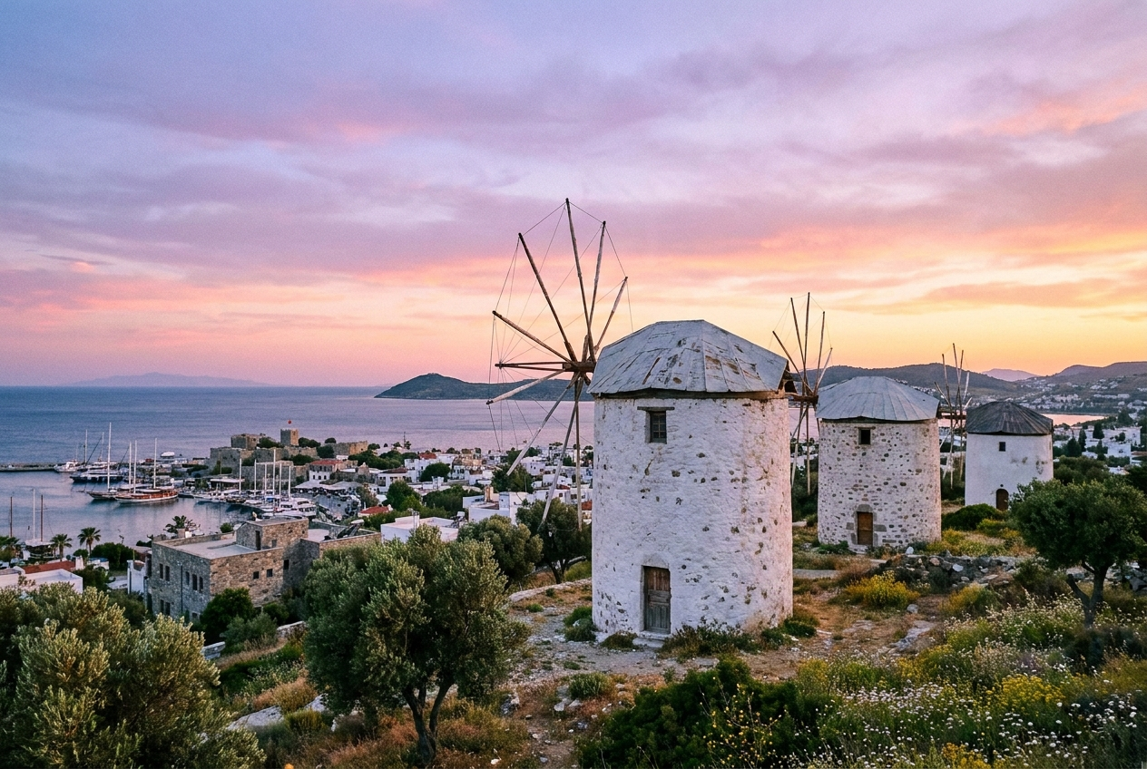 Luxury yacht anchored in Bodrum beneath clear blue skies, surrounded by crystal-clear Aegean waters, showcasing the ideal season to visit Bodrum for a yacht holiday.