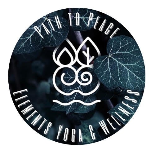Circular logo with a lotus flower and water waves, surrounded by leaves, with the text 'Path to Peace' at the top and 'Yin Yoga & Wellness' at the bottom.