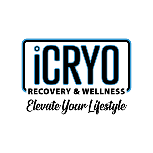 The image displays the word "iCRYO" in blue outlined text on a black background.