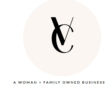 Logo with intertwined letters V and C, with a line crossing through the V, and text stating "A Woman + Family Owned Business" underneath.