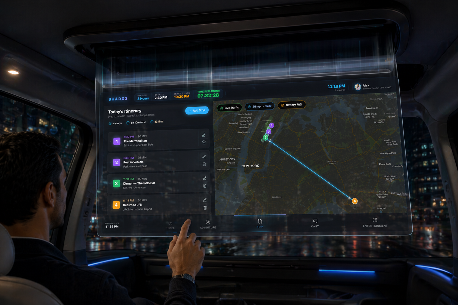 Shado3 in-vehicle main app in use