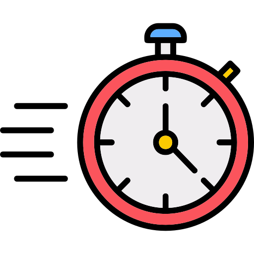 Illustration of a stopwatch showing 4 minutes and 55 seconds.