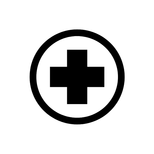 Black background with a white target-like symbol consisting of a circle with a cross inside.
