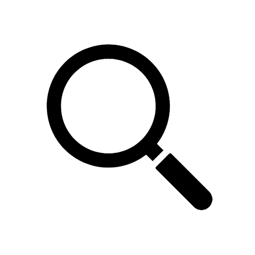 Magnifying glass icon on a black background.