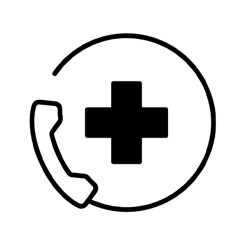 Medical call center icon with a telephone and a cross symbol.