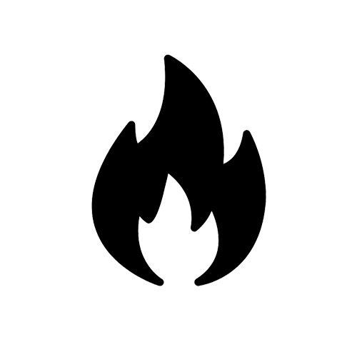 A black flame icon on a white background.