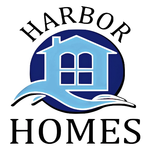 Logo with the words 'Harbor Homes' around a house icon and a wave at the bottom.