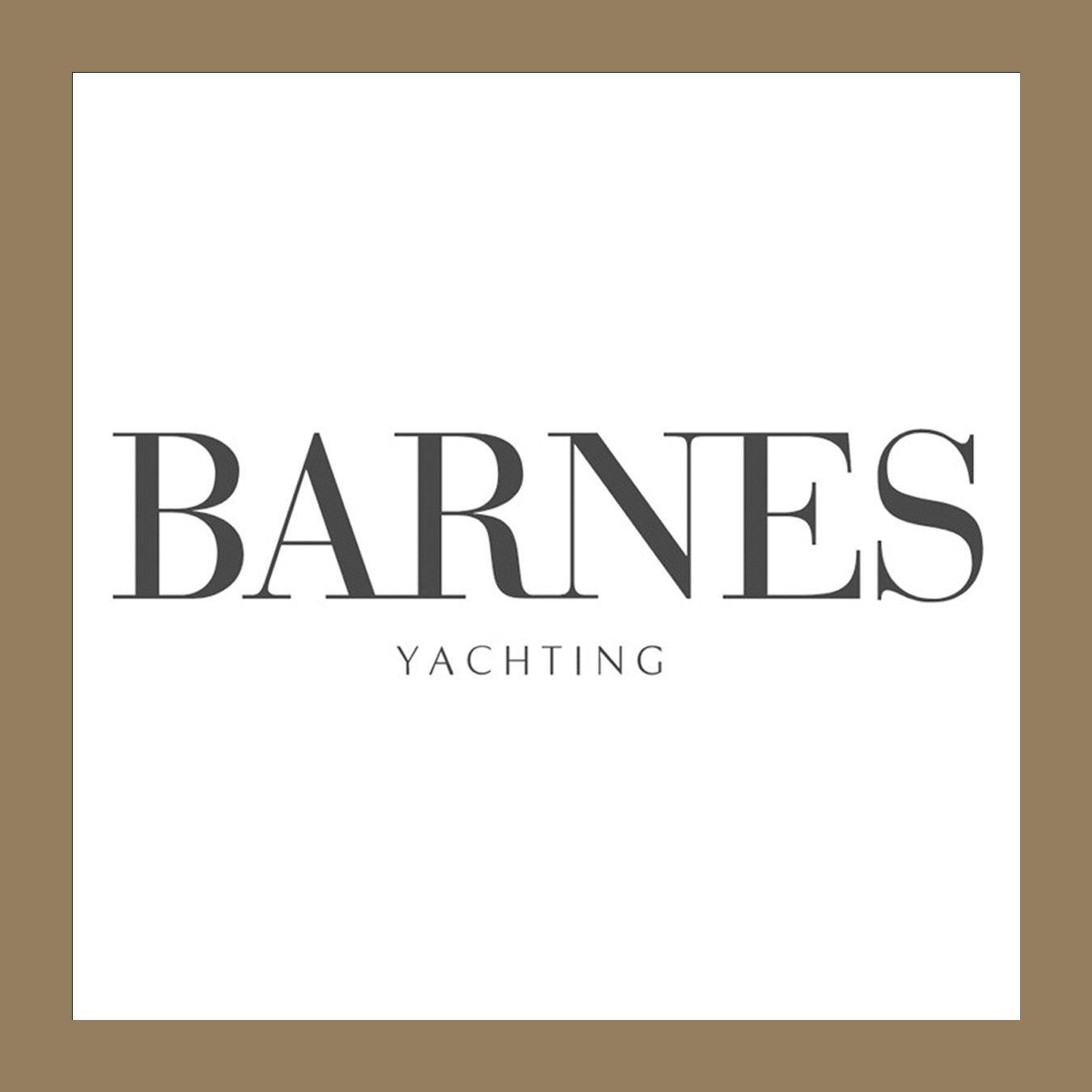 Barnes Yachting logo with the word BARNES in large font and YACHTING below in smaller font, on a white background with a brown border.