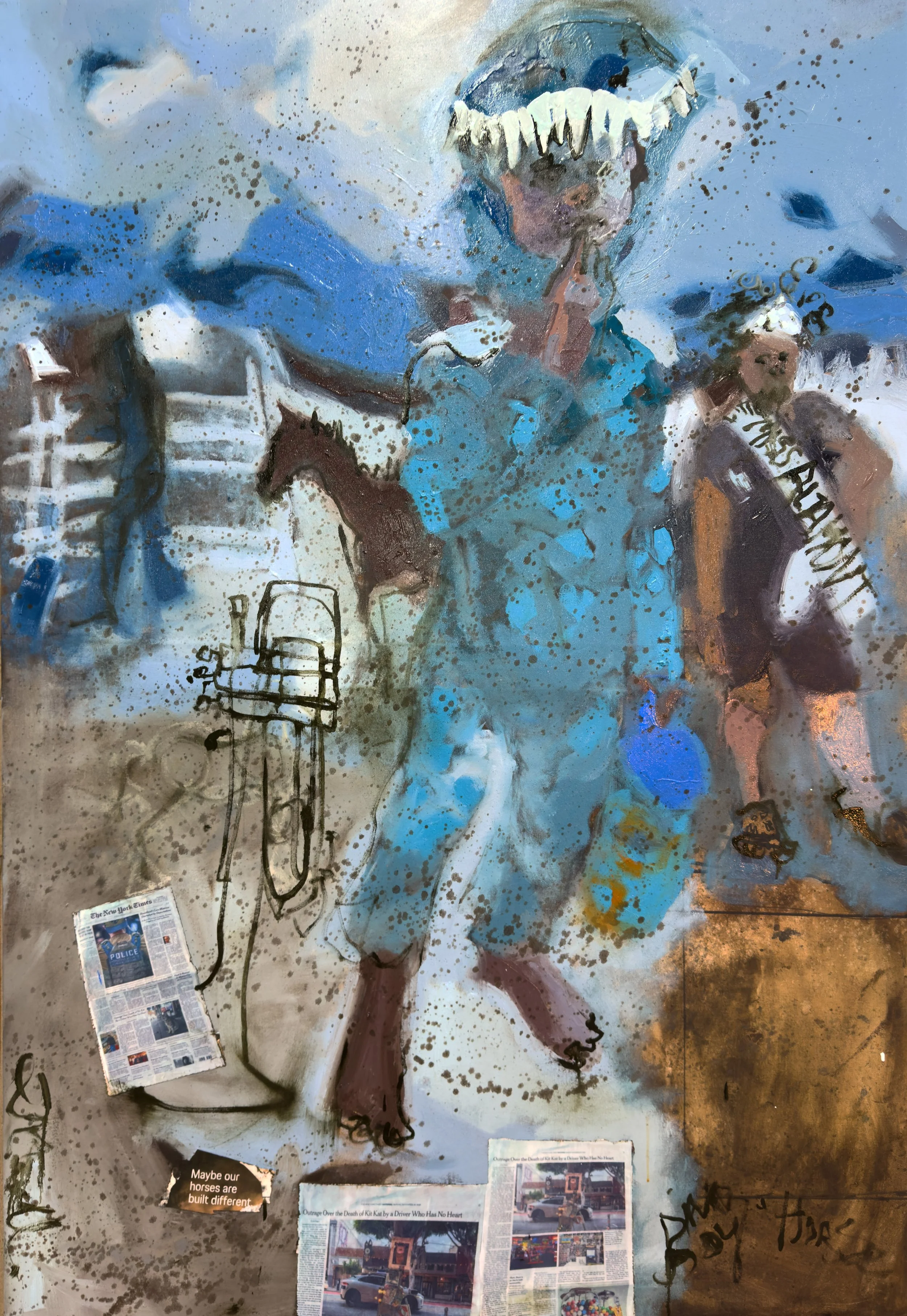 Dino Boy with Trumpet  4 x 6 ft oil on canvas