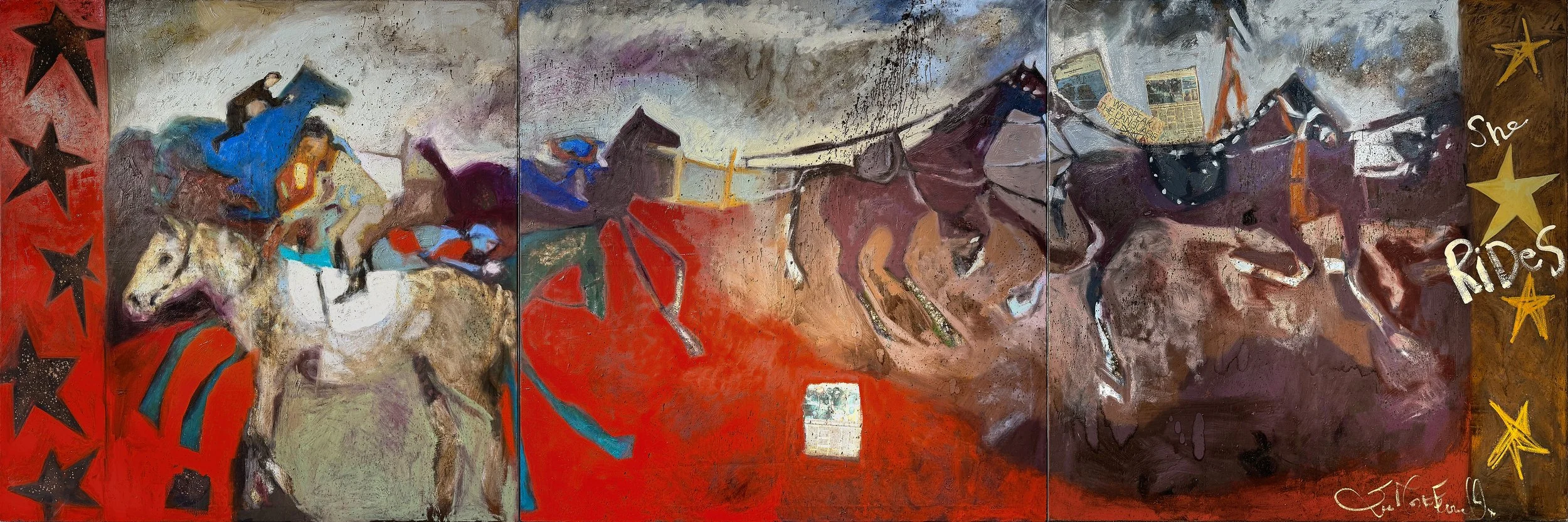 She Rides! 18 x 6 ft. oil on canvas