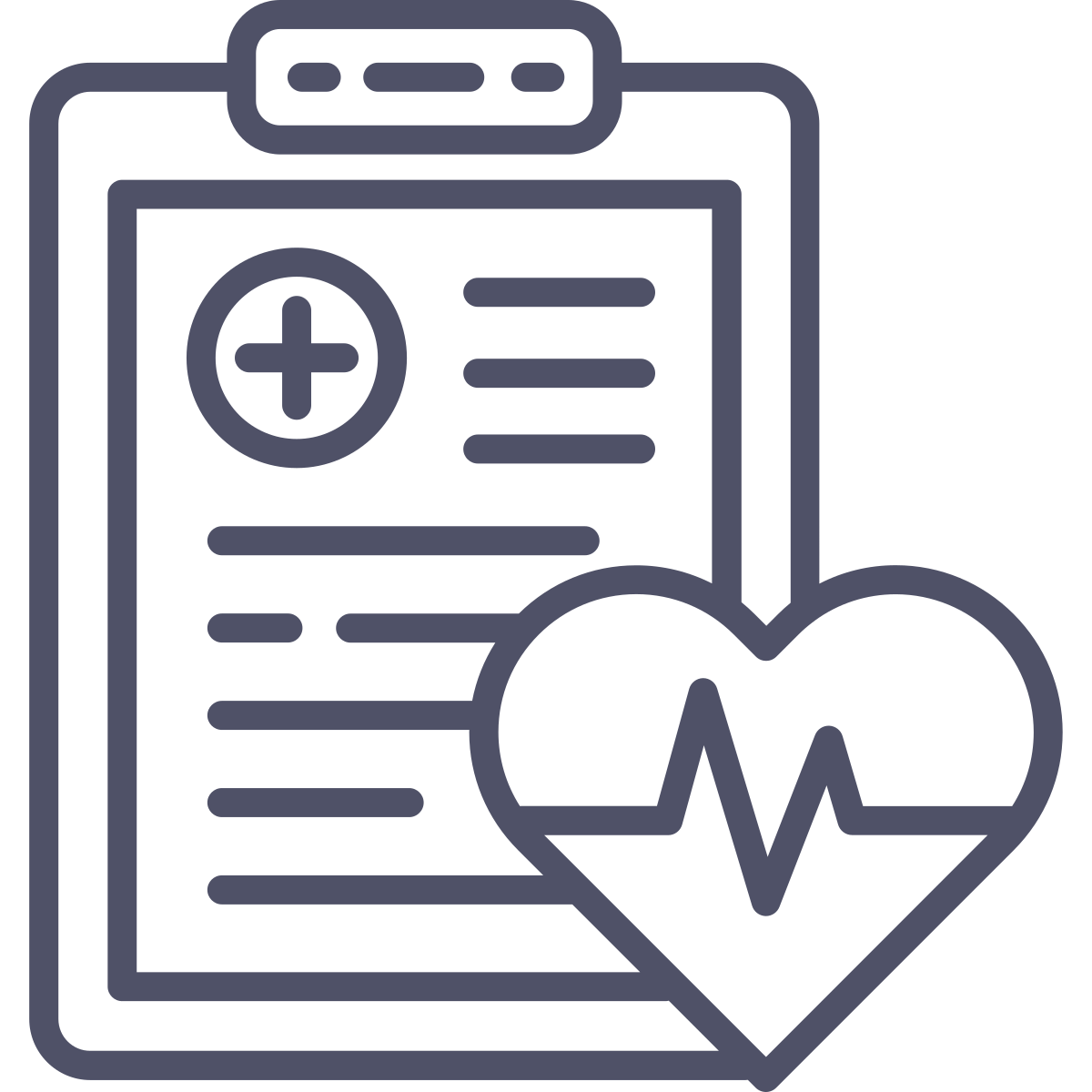 A medical clipboard with a heart symbol and an ECG line, representing healthcare or medical health report.
