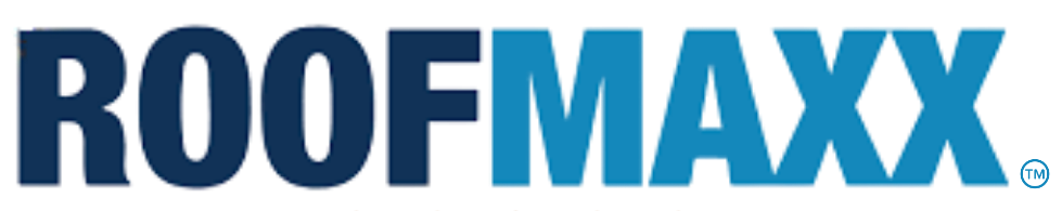 Close-up of a logo spelling "ROOFMAXX" in blue text.