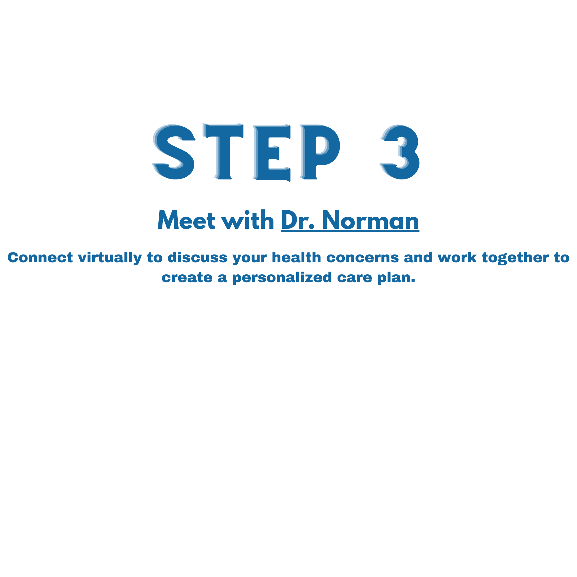 Step 3 in a health guide: Meet with Dr. Norman to discuss health concerns via virtual appointment to create a personalized care plan.