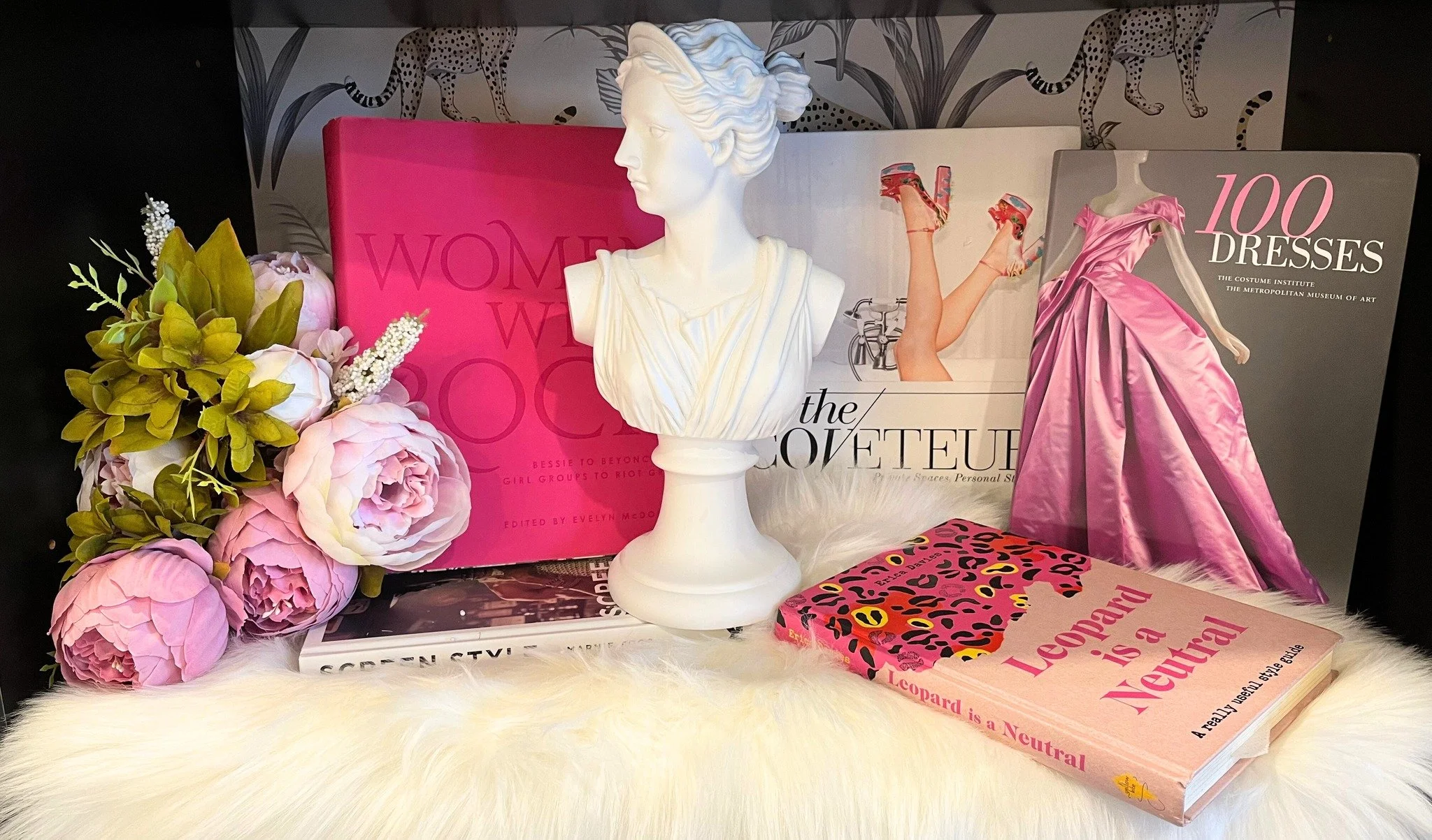 Art, style, and the perfect pop of pink,  From the Met Museum archives to the ultimate style guides.  This is my vibe.  Nothing makes me happier than to be surrounded by books.

Books: Women Who Rock, The Coveteur, 100 Dresses, Leopard is a Neutral a