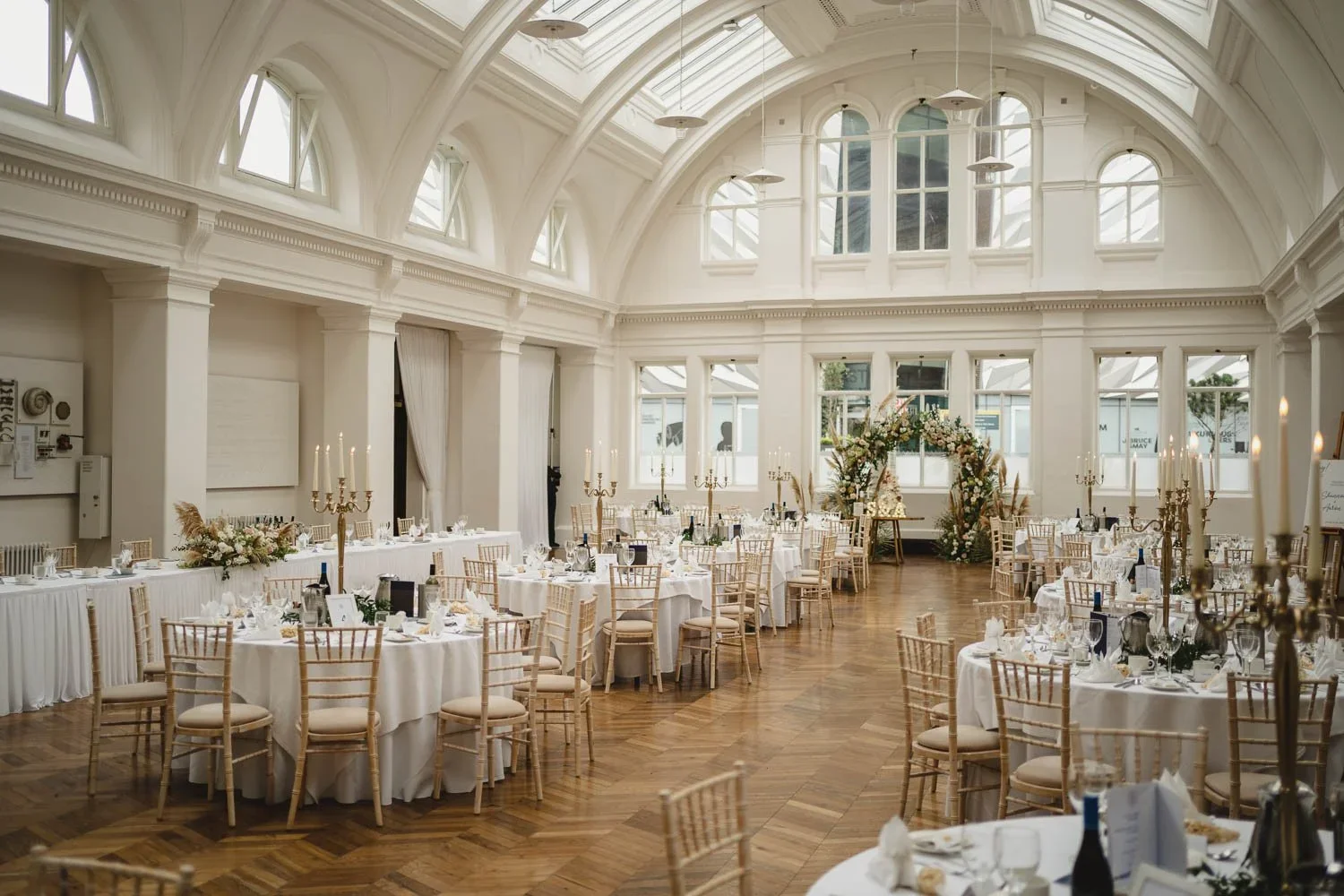 A wedding reception set up in Drawing Office One at Titanic Hotel Belfast