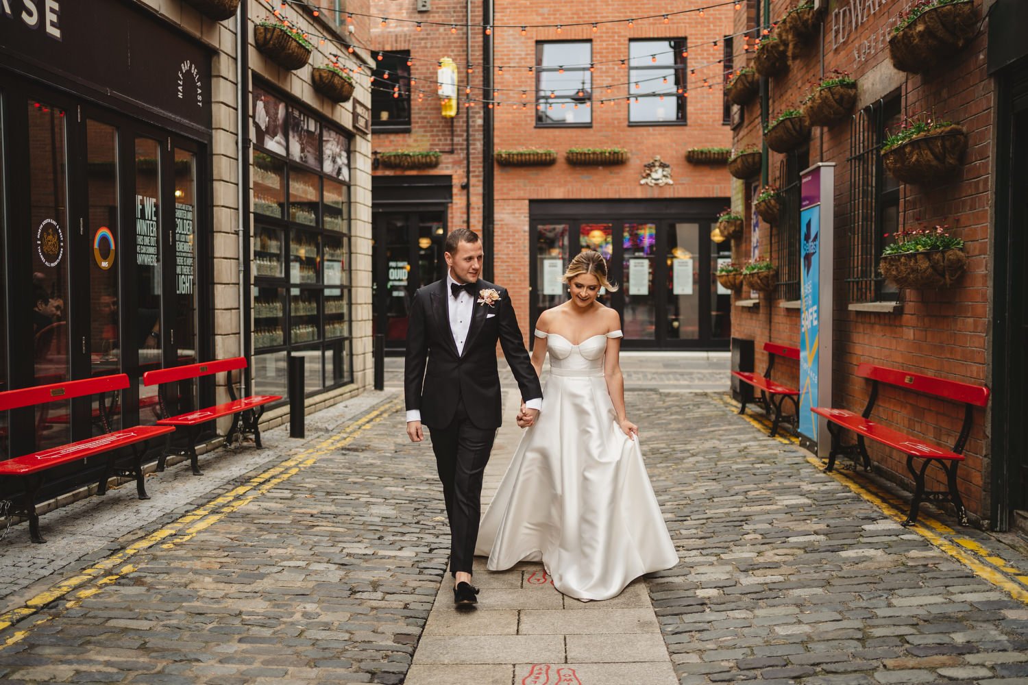  Jack McGarry and Katie Marino’s Wedding in Larchfield, Lisburn with Photographs in Belfast’s Cathedral Quarter, The Duke of York and the Merchant Hotel. Katie wore a gorgeous dress by Karen Willis Holmes, while Jack dressed in a black tie. Flowers w