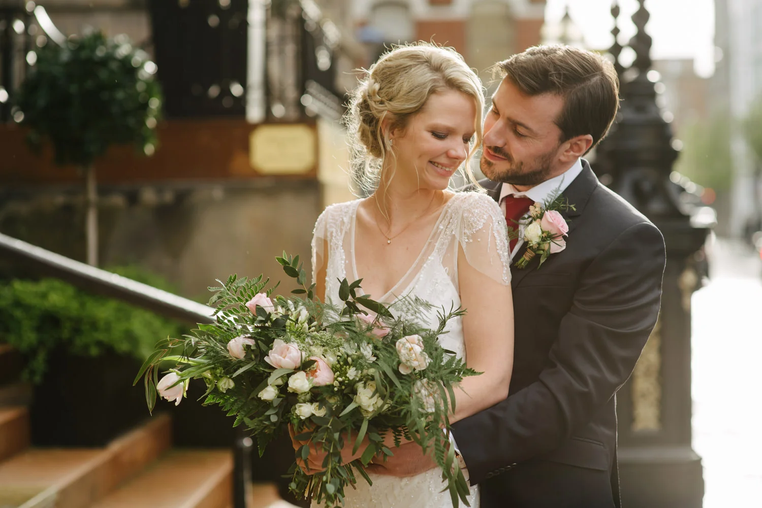 A couple photographed on their wedding at the Merchant Hotel in Belfast