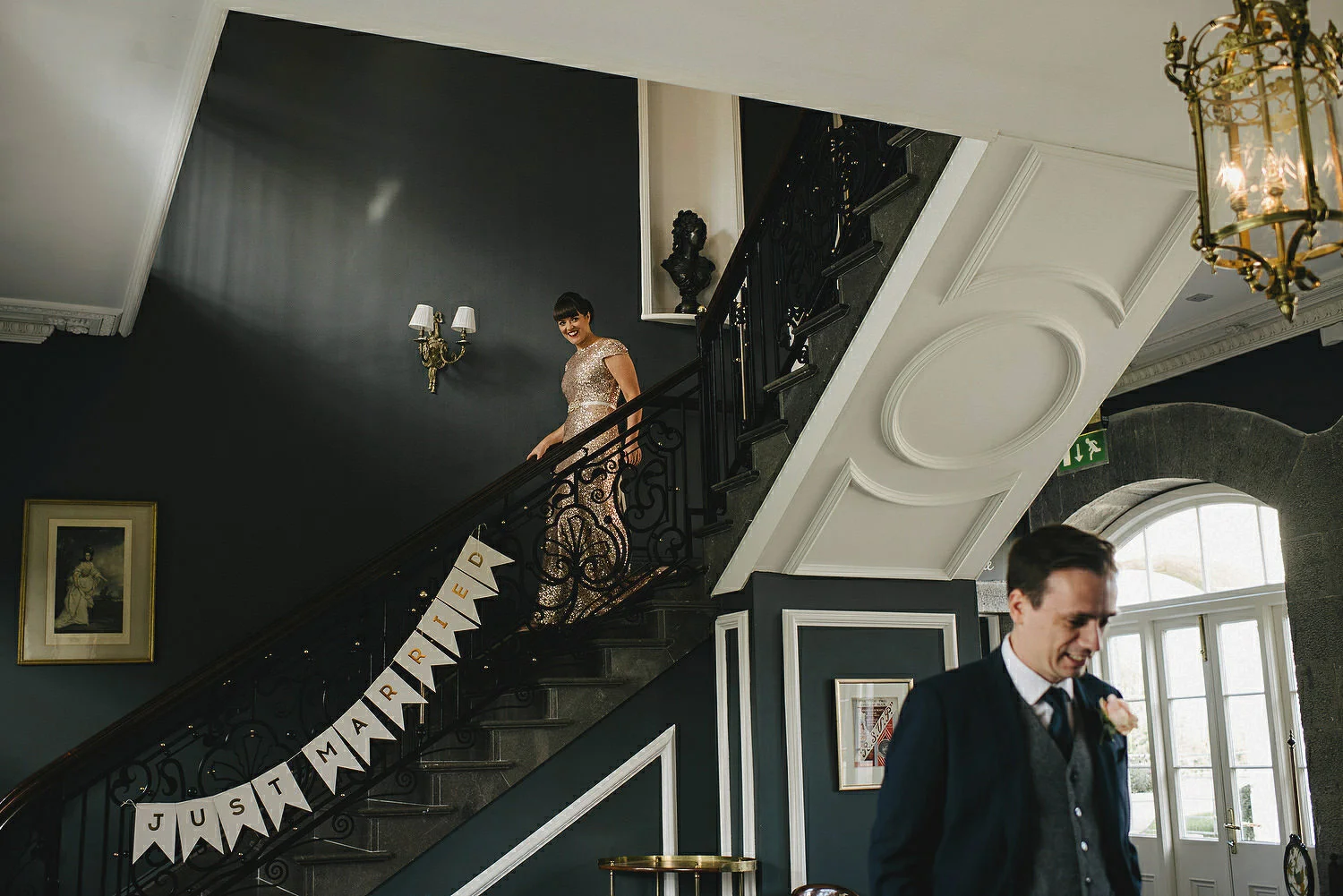  Clonabreany House Wedding, Best Irish Wedding Photographers, Dinosaur themed wedding, alternative wedding dress, first look 