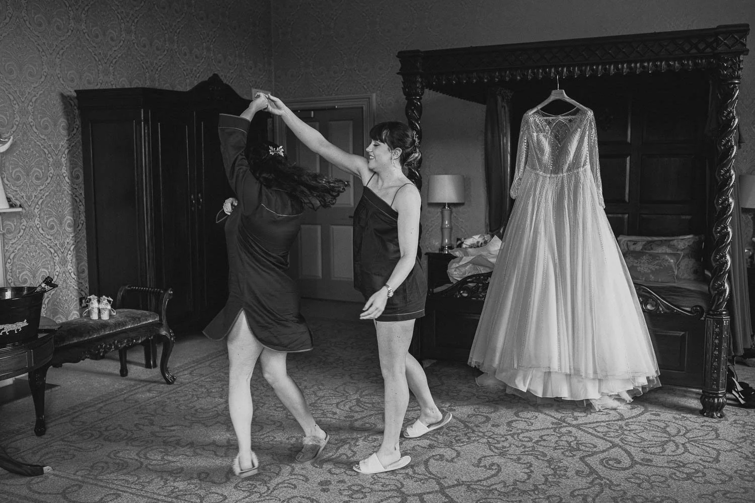 Bridesmaids dancing on the wedding morning in Letterkenny
