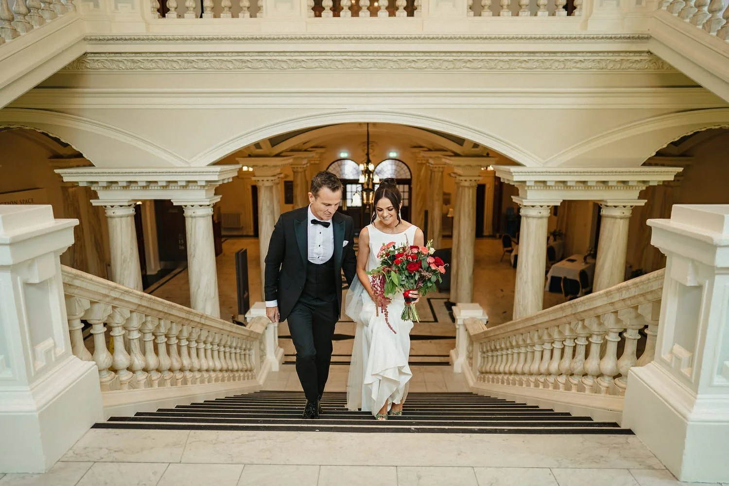 Belfast city hall interior staircase during a wedding