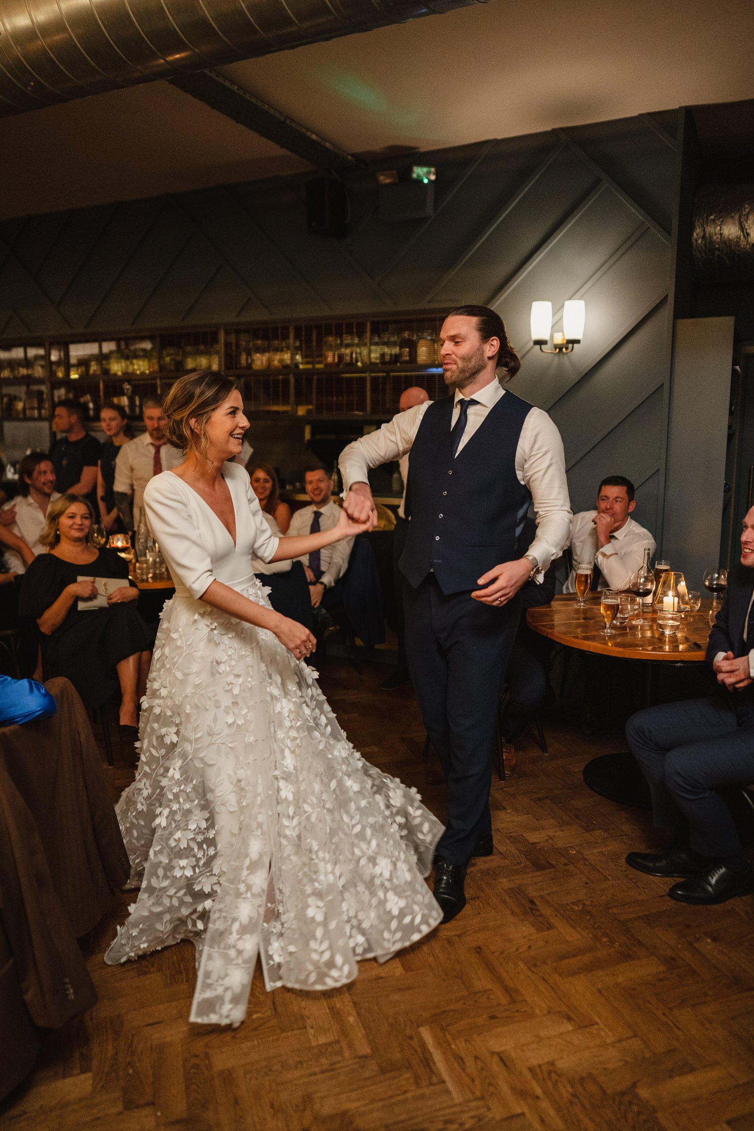  Laura and Matthews wedding in the Muddler’s Club restaurant in Belfast’s Cathedral Quarter. The couple got ready in the Hilton hotel before heading to St.Malachy’s church for their ceremony. Afterwards, we took photos around Cathedral Quarter before