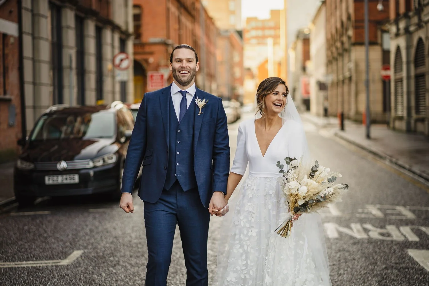  Laura and Matthews wedding in the Muddler’s Club restaurant in Belfast’s Cathedral Quarter. The couple got ready in the Hilton hotel before heading to St.Malachy’s church for their ceremony. Afterwards, we took photos around Cathedral Quarter before