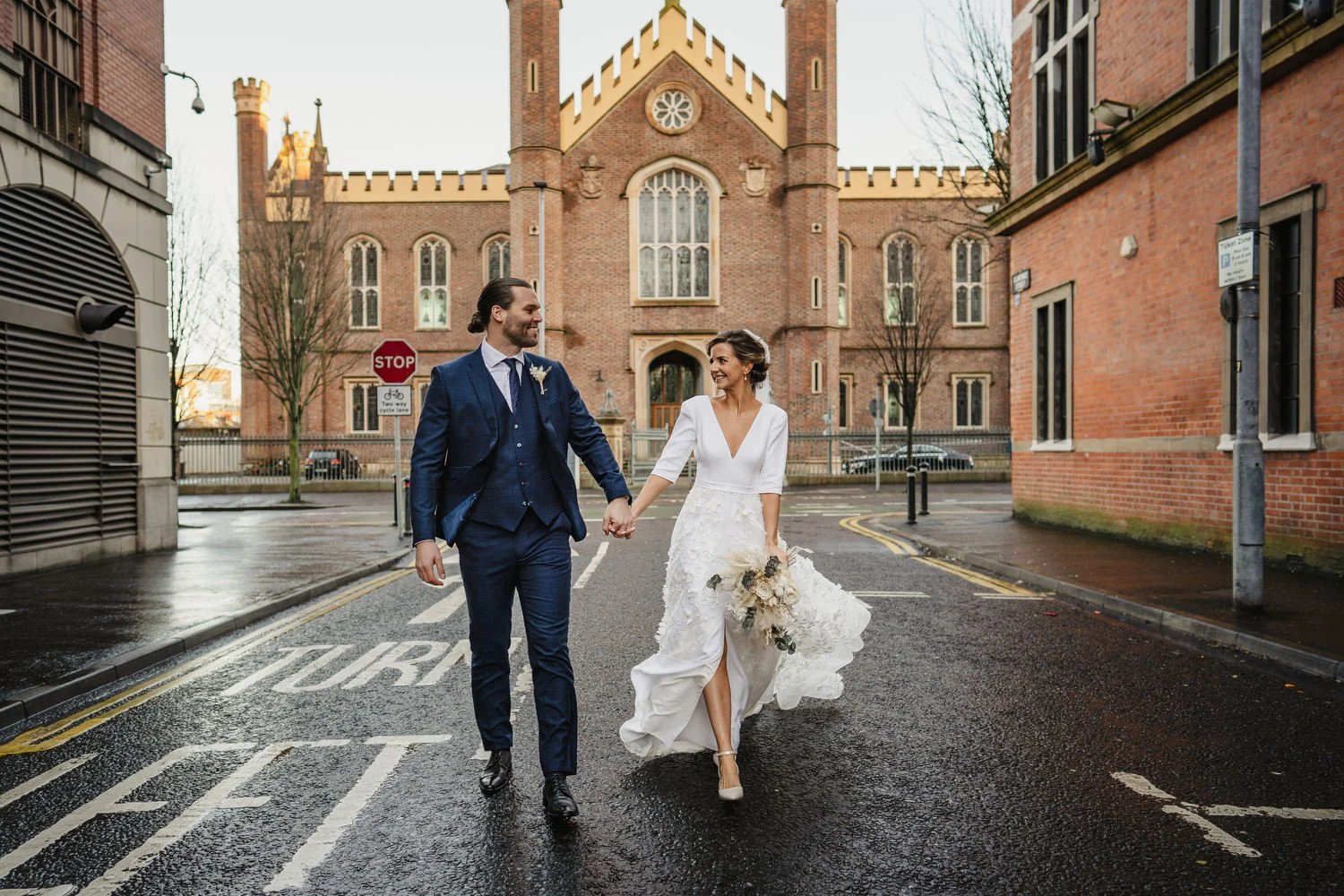  Laura and Matthews wedding in the Muddler’s Club restaurant in Belfast’s Cathedral Quarter. The couple got ready in the Hilton hotel before heading to St.Malachy’s church for their ceremony. Afterwards, we took photos around Cathedral Quarter before