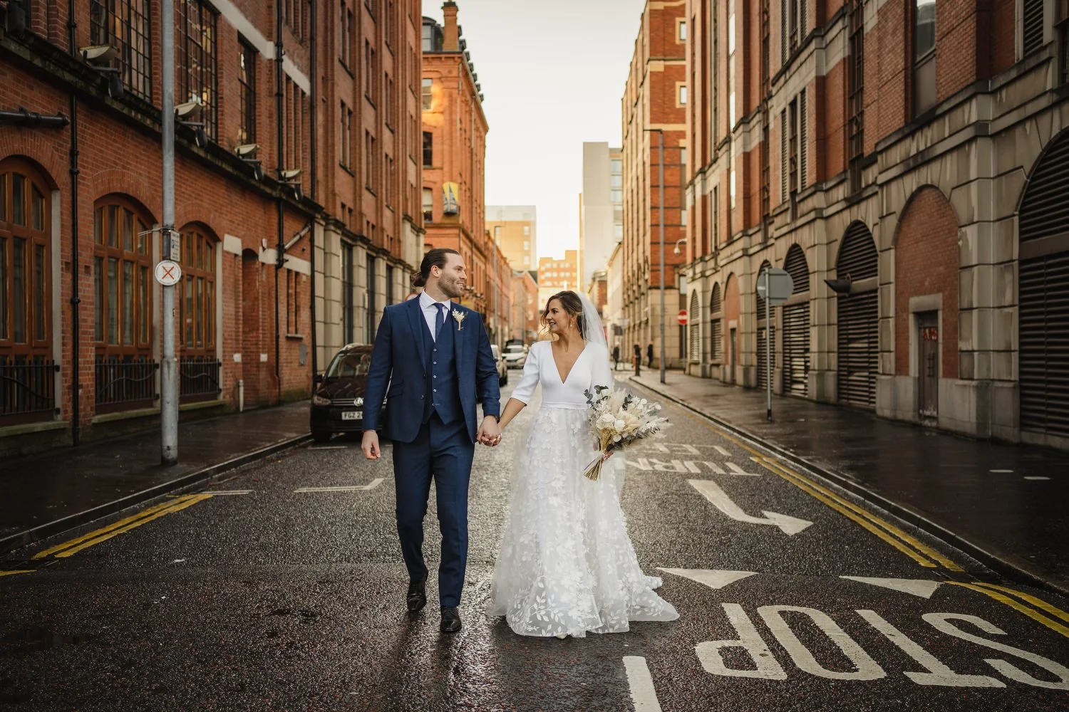  Laura and Matthews wedding in the Muddler’s Club restaurant in Belfast’s Cathedral Quarter. The couple got ready in the Hilton hotel before heading to St.Malachy’s church for their ceremony. Afterwards, we took photos around Cathedral Quarter before