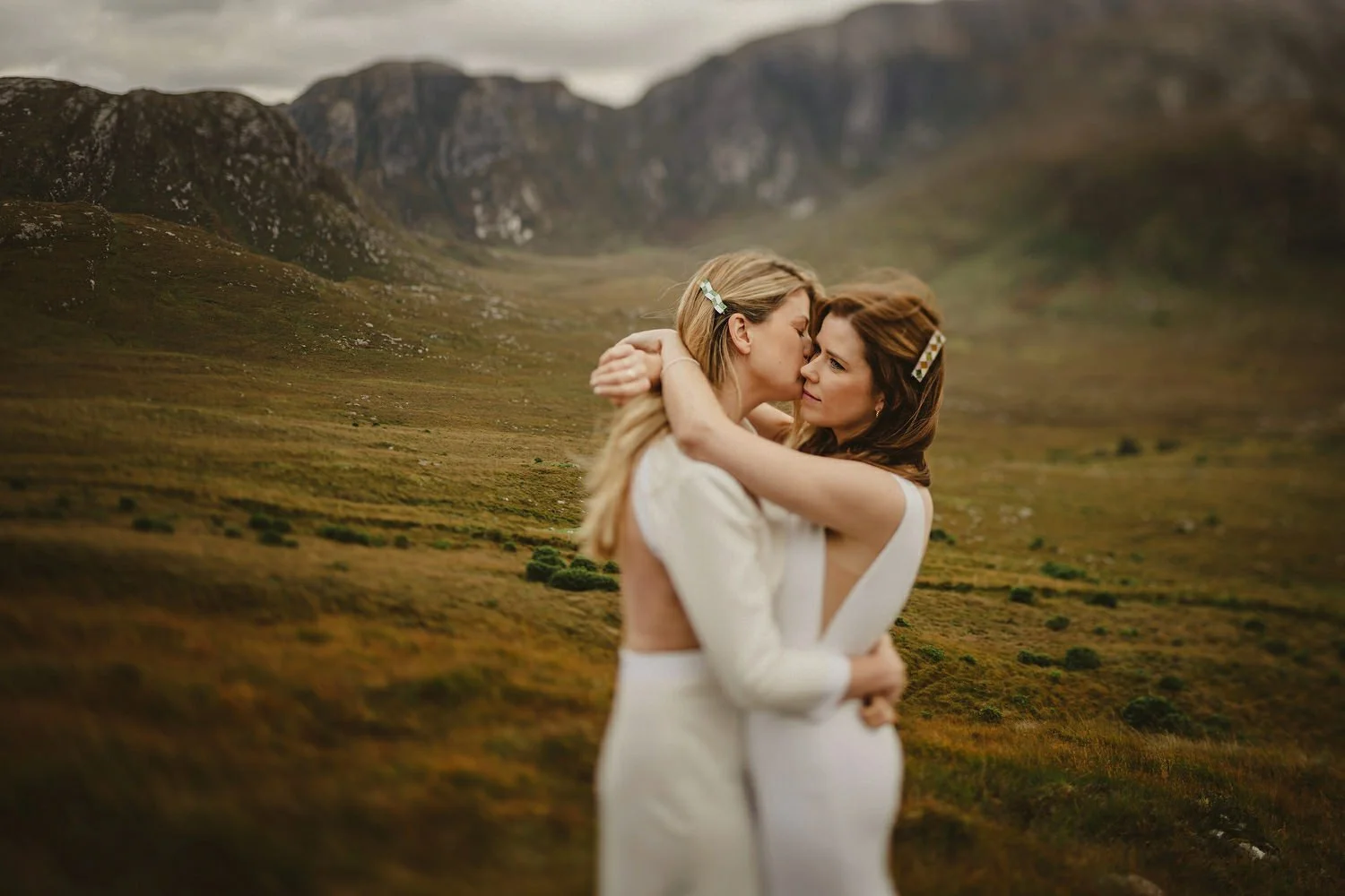 A couple having their wedding photos taken in Donegal, Ireland