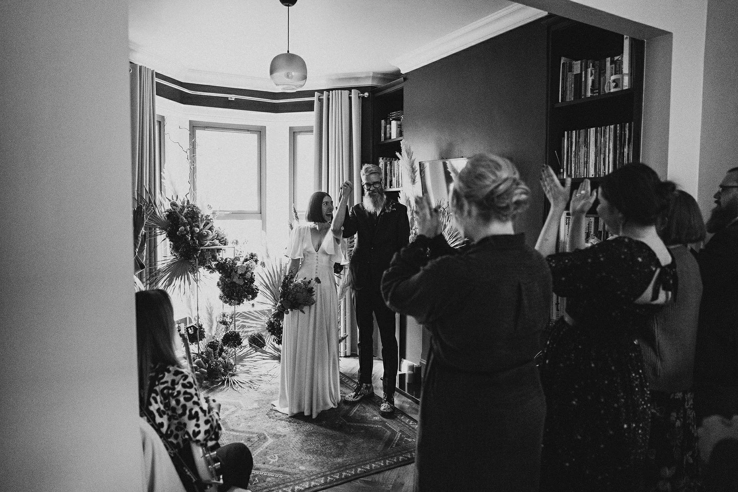  Kathryn and ChrisÕs wedding was supposed to be in Babel rooftop but it burned down 4 days before they were due to get married.  Instead they had their humanist wedding in their own house followed by photos in nearby Ormeau Park and Belfast Cathedral