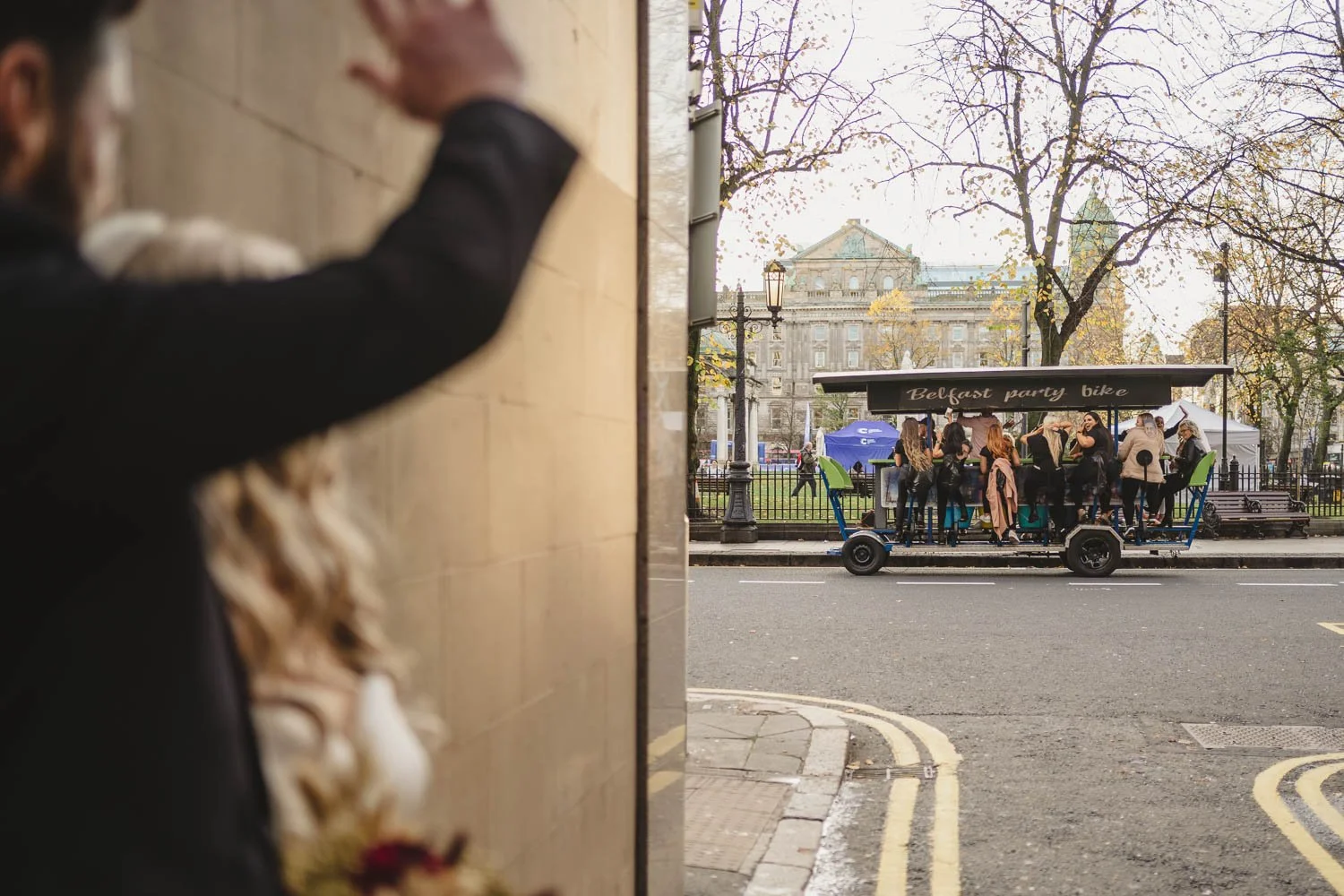  Louise and Peter’s gorgeous wedding photos in The Treehouse at AMPM. After morning prep in Omagh, we headed to Belfast for their humanist ceremony in AMPM, followed by photos around City Hall in Belfast.  