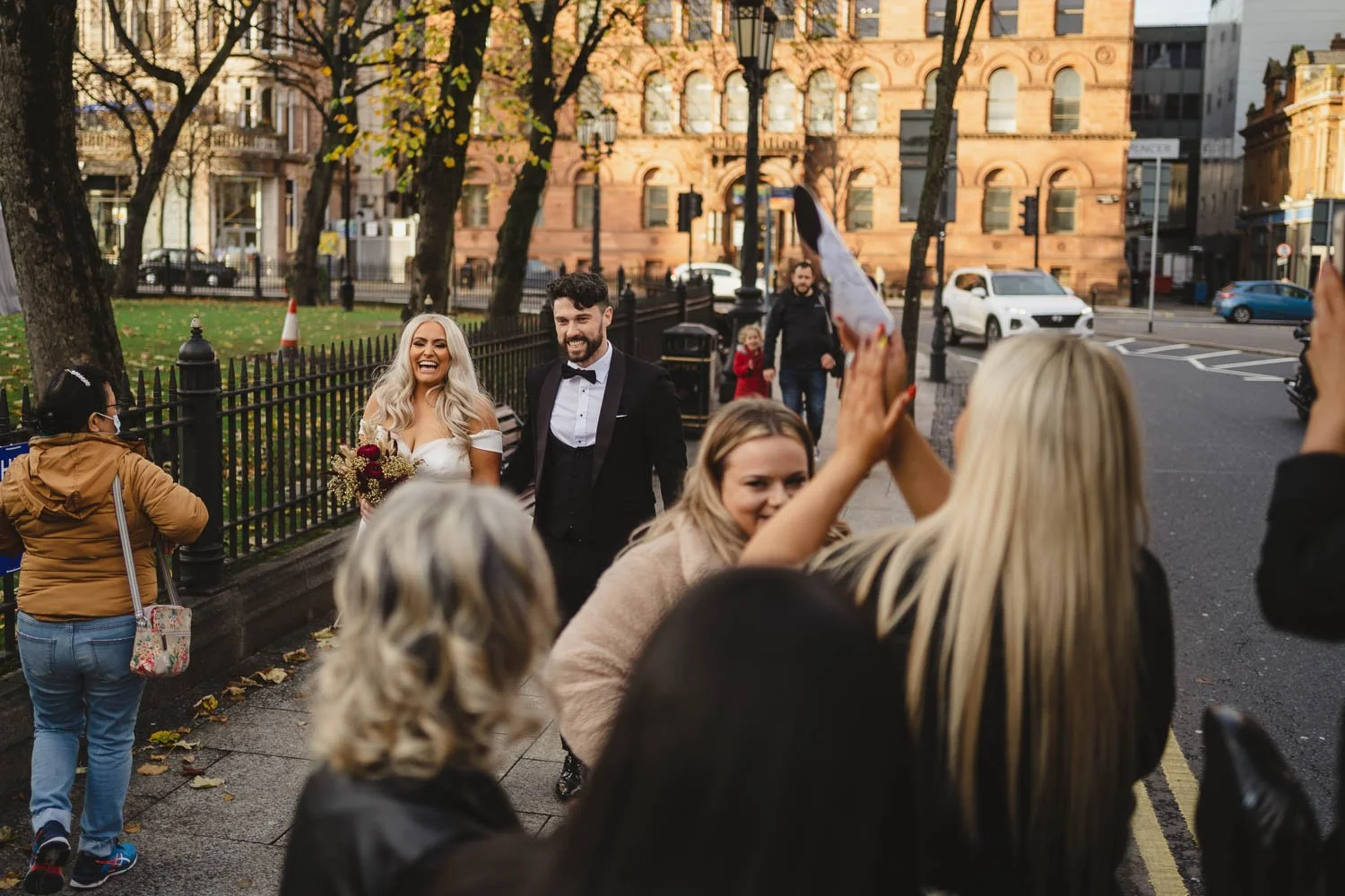  Louise and Peter’s gorgeous wedding photos in The Treehouse at AMPM. After morning prep in Omagh, we headed to Belfast for their humanist ceremony in AMPM, followed by photos around City Hall in Belfast.  