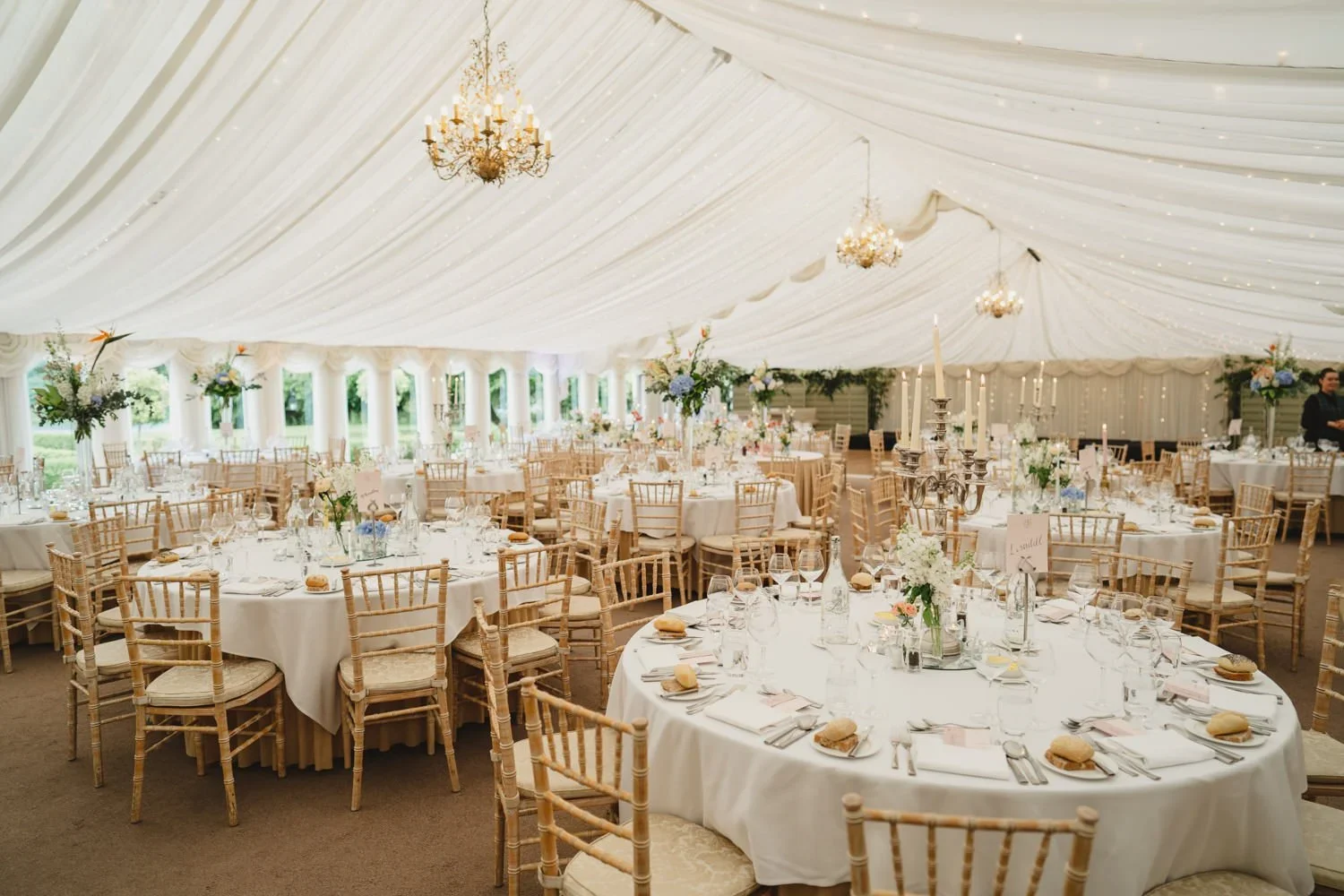 The Pavillion Marquee at Castle Leslie set up for a wedding reception