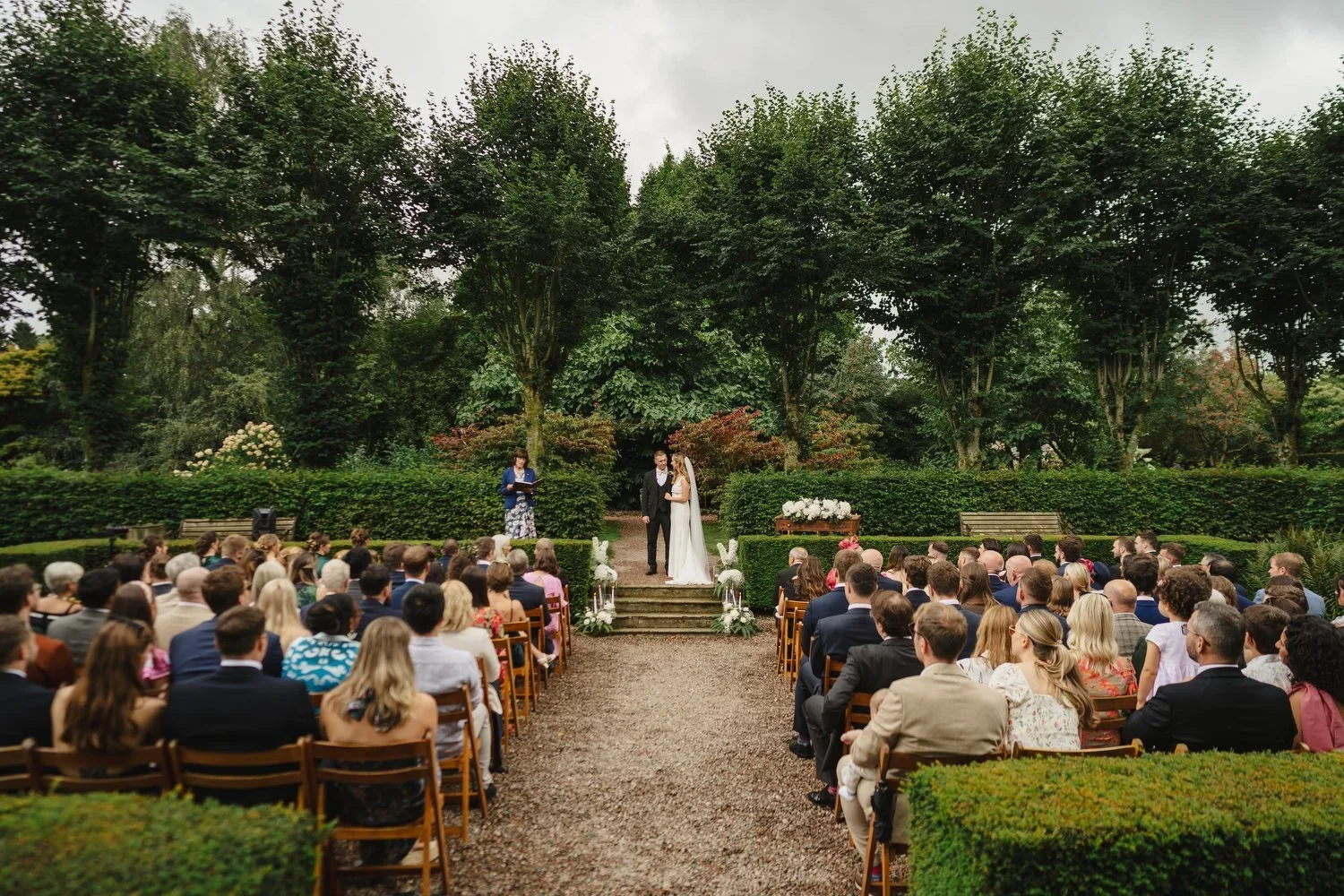 Sunken garden outdoor ceremony at Larchfield estate
