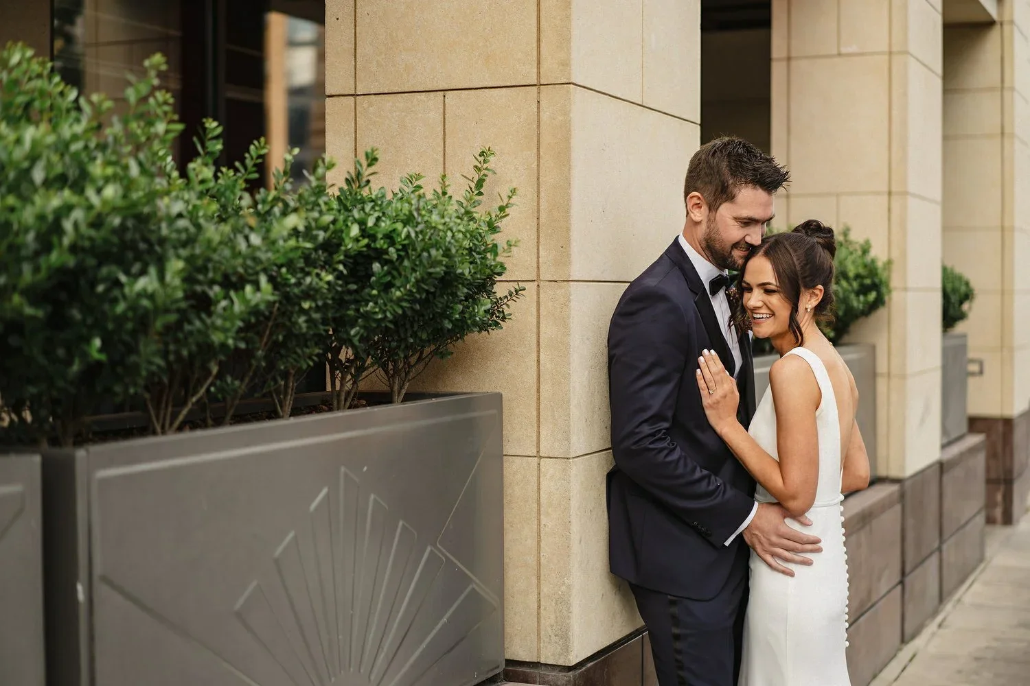 Yasmin and Gareth outside Bert's Jazz Bar where their wedding reception was held