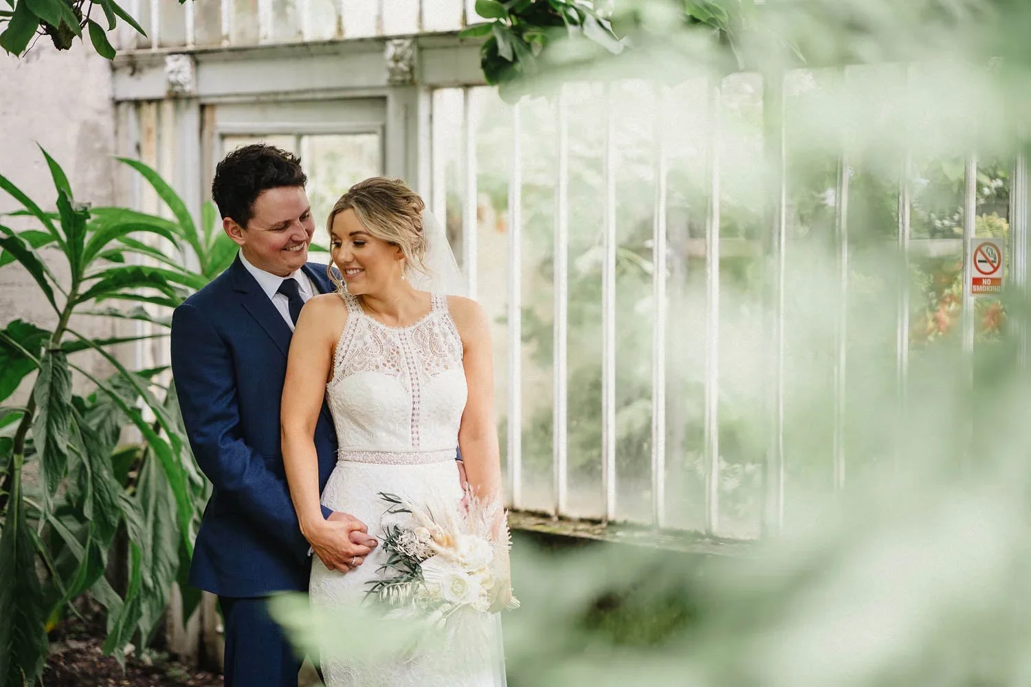Botanic Gardens Palm House with a Bride and Groom on their wedding day