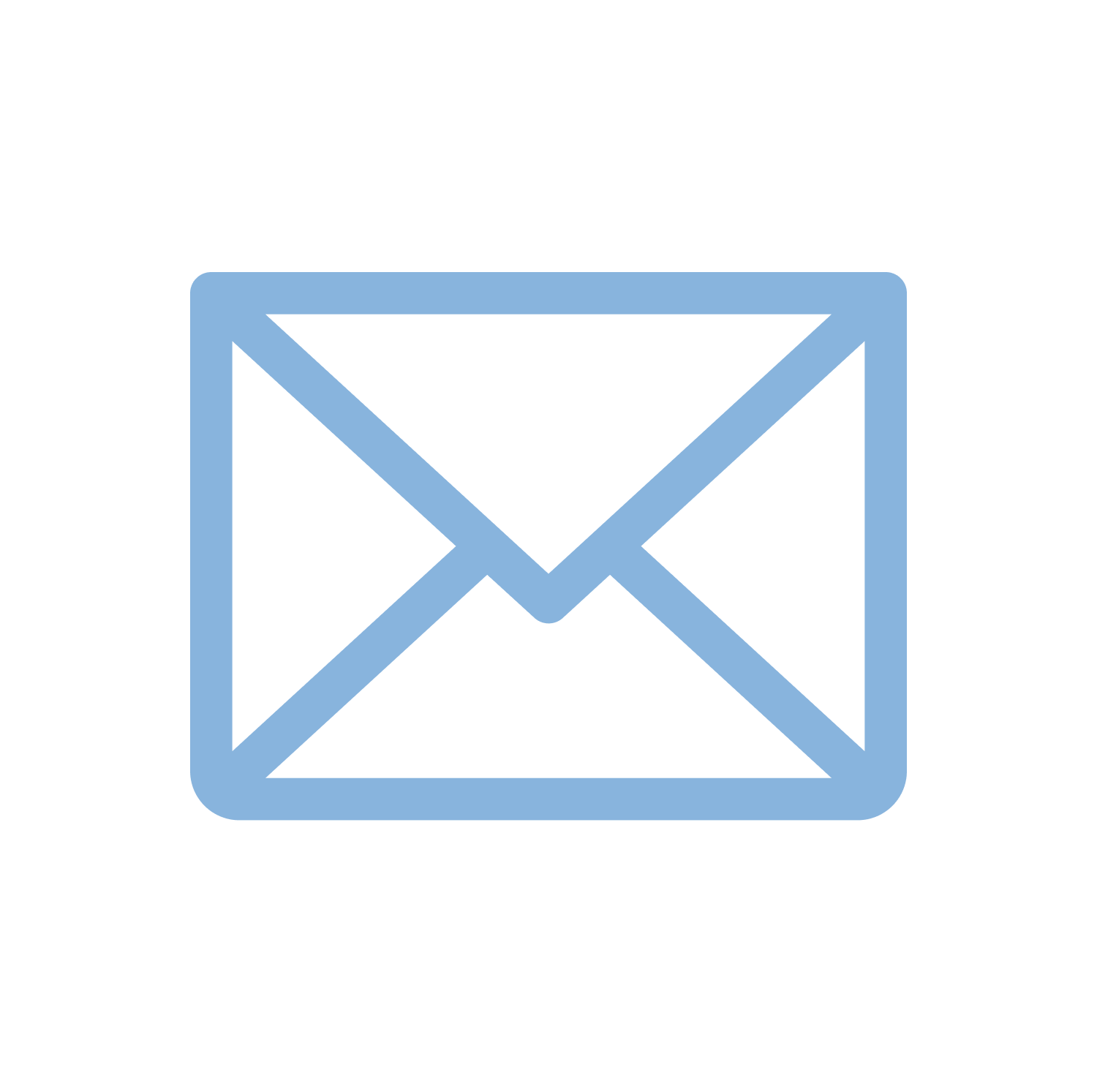 Outline of an envelope icon in light blue on a black background.