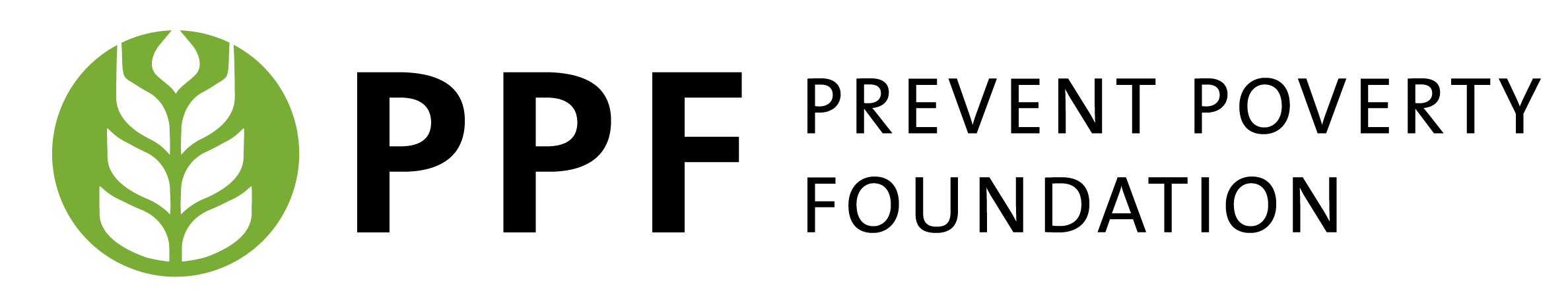 Logo of PFE Foundation featuring a stylized green leaf and the words "PFE Prevent Poverty Foundation".