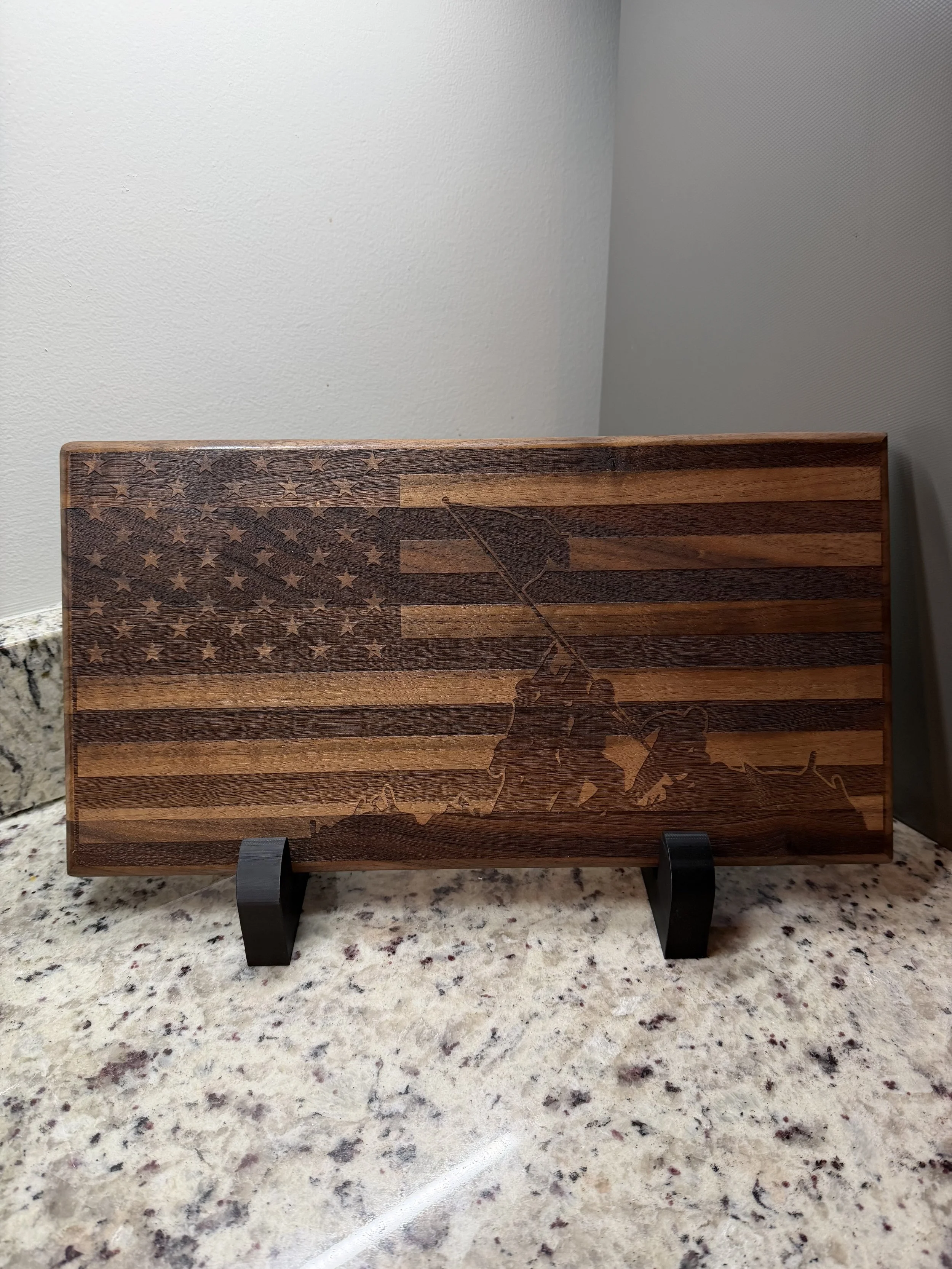 Handcrafted Walnut American Flag Wall Art – Iwo Jima Tribute