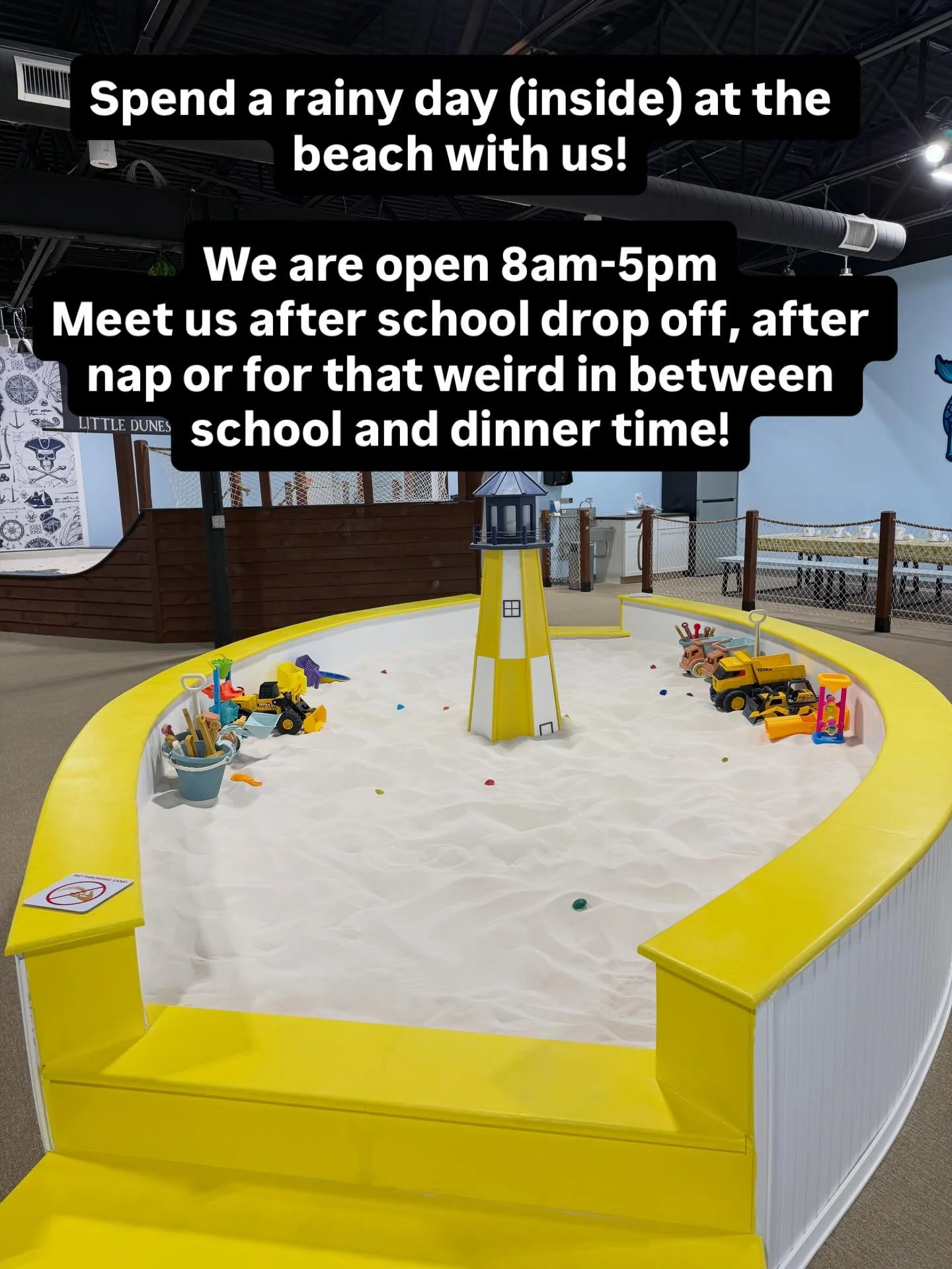 The forecast calls for a rainy day and we&rsquo;re excited for it! Meet friends, sit and finish your coffee (while it&rsquo;s still hot), and enjoy the beach while the weather is gloomy!

We also have 10 pack multi passes that save you $5/open play p