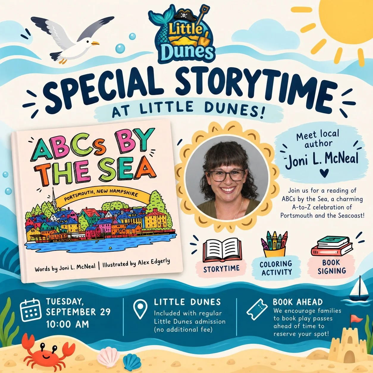Today's the day!! 

Storytime with @bytheseaseries and her book "ABCs by the sea" is this morning!

Join Joni for a reading, coloring activity and book signing, starting at 10am, on the tail end of our sensory Tuesday morning time. 

We're 